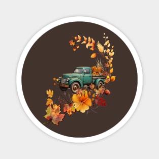 Fall Pumpkins & Sunflower Truck Autumn Season Magnet